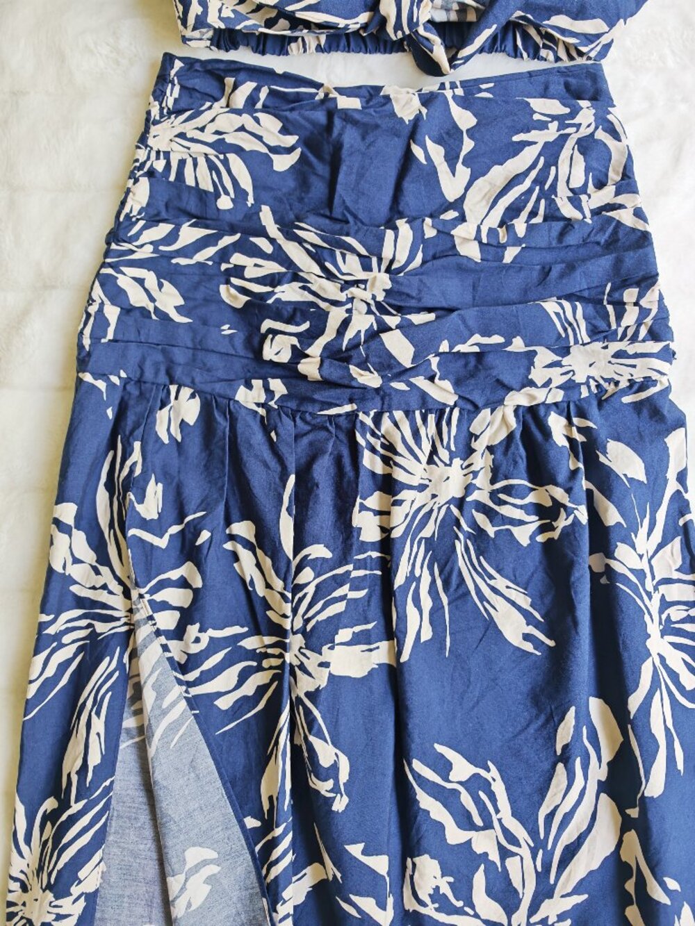 ZARA Blue Tropical Palm Print Matching Set XS/S Crop Tie Top & Midi Wrap Skirt R - Picture 11 of 16